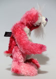 Ada is a sweet, pretty in pink, one of a kind, hand dyed mohair artist teddy bear by Barbara-Ann Bears, Ada stands 12 inches/30 cm tall She is made from hand dyed pink mohair, together with long fluffy white mohair, hand dyed velvet paw pads, hand painted eyes with eyelids, a beautifully embroidered nose and sweet smile