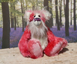 Ada is a sweet, pretty in pink, one of a kind, hand dyed mohair artist teddy bear by Barbara-Ann Bears, Ada stands 12 inches/30 cm tall She is made from hand dyed pink mohair, together with long fluffy white mohair, hand dyed velvet paw pads, hand painted eyes with eyelids, a beautifully embroidered nose and sweet smile