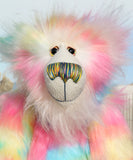 Celeste has beautiful, large hand painted eyes with eyelids, a splendid nose embroidered from individual threads to complement her colouring and she has a huge, beaming smile