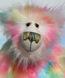 Celeste has beautiful, large hand painted eyes with eyelids, a splendid nose embroidered from individual threads to complement her colouring and she has a huge, beaming smile