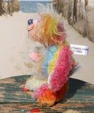 Ernie is a very happy and colourful little teddy bear, a one of a kind, mohair artist bear by Barbara-Ann Bears, he stands just under 6 inches/15 cm tall.  Ernie is made from many different colourful mohairs, hand painted eyes with hand coloured eyelids, a splendid nose embroidered from individual threads and he has a sweet, friendly smile.