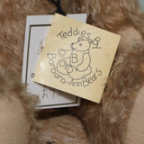 Foggy is a sweet vintage limited edition mohair artist bear from Barbara-Ann Bears he stands 14 inches/35cm tall.
Foggy dates from the mid 1990s and is number 4 of 4 from an edition we made for Collectif teddy bear shop near Southampton