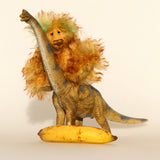 The Green Eared Banana Stalker loves to creep up on unsuspecting bananas, while living with us he uses one of our brachiosauruses as a stalking horse and managed to catch quite a few completely stationary bananas. He doesn't know what to do when he has 'caught' a banana other than say "Look! I've caught another banana!"