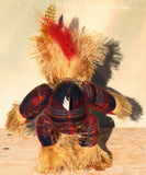 Magnus the Haggis Charmer is an extremely lovable, sweet and happy one of a kind artist bear made from beautiful batik mohair and tartan fabric by Barbara Ann Bears, he stands just 8 inches (20 cm) tall. Magnus is mainly made from a stylish woollen tartan together with a shaggy coffee and beige coloured batik mohair