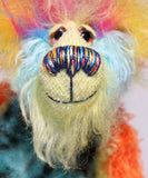 Harry Tickle has beautiful, hand painted eyes with eyelids, a splendid nose embroidered from individual threads to complement his colouring and he has a huge, friendly smile.