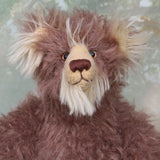 Hullabaloo's face showing his beautiful eyes, carefully embroidered nose and sweet smile.
Hullabaloo is a very beary teddy bear a one of a kind, artist bear by Barbara-Ann Bears in wonderful brown faux fur and blonde mohair
Hullabaloo stands 15 inches/38 cm tall