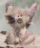 Jerry is a very sweet and gentle one of a kind, artist bear by Barbara-Ann Bears in gorgeous mohair and beautifully coloured pastel faux fur, he stands 14 inches/36 cm tall. He is made from a pale pink and cream faux fur with long cream mohair, cream wool felt paw pads, hand painted eyes, a beautifully embroidered nose and a cheerful smile.