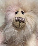 Jerry has beautifully hand painted glass eyes with eyelids and a wonderfully embroidered nose, sewn from individual threads to match his colouring. He has a thoughtful expression and a huge beaming smile