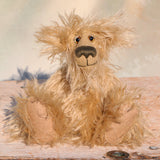 Plush teddy bear with a rustic background