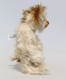 Lumbley is an endearingly sweet and gentle, beautifully coloured, one of a kind,  artist bear by Barbara-Ann Bears, Lumbley stands 10 inches/ 25 cm tall. e's made from cream coloured mohair which has a pale tan backcloth and he has a little mohawk on his head and fluffy ears.