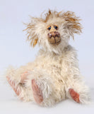 Lumbley is an endearingly sweet and gentle, beautifully coloured, one of a kind,  artist bear by Barbara-Ann Bears, Lumbley stands 10 inches/ 25 cm tall. e's made from cream coloured mohair which has a pale tan backcloth and he has a little mohawk on his head and fluffy ears.