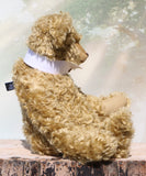 Walter is a large traditional one of a kind artist teddy bear in antique gold mohair by Barbara Ann Bears with an Edwardian collar he stands 21.5 inches/54cm tall. Walter has beige wool-felt paw pads, amber glass eyes, a neat hand embroidered nose and a sweet smile. Walter comes with an Edwardian style shirt collar and stud