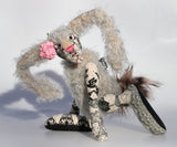 Alice Lovedoddle is a humorous and whimsical one of a kind artist hare or rabbit in printed linen, mohair and faux fur by Barbara Ann Bears