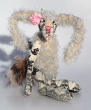 Alice Lovedoddle is a humorous and whimsical one of a kind artist hare or rabbit in printed linen, mohair and faux fur by Barbara Ann Bears