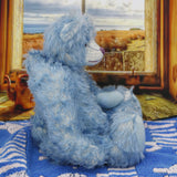 Alice is made from a wonderful soft pale blue mohair, it is fairly long and a little sparse with a paler backcloth which makes her face and expression easier to see, it's not a type of mohair that is made any more which makes her just that little bit extra special. Jasmine has pale blue wool felt paw pads and gorgeous translucent rose coloured glass eyes, she has a splendid, carefully embroidered nose and a relaxed and demure expression.