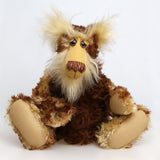 Balthazar is a one of a kind, artist teddy bear by Barbara-Ann Bears in fluffy and batik mohair