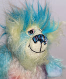 Bim-Bam has beautiful, hand painted eyes with eyelids, a splendid nose embroidered from individual threads to compliment his colouring and he has a sweet, friendly smile.