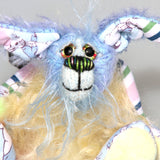 Bluebell has small hand painted glass eyes with hand coloured eyelids, a sweet, little nose sewn from individual threads to match her colouring and a beaming smile