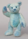 Bobby Daydream is a very handsome & subtly colourful, traditional, one of a kind artist teddy bear, in fabulous hand dyed mohair by Barbara Ann Bears, he stands 10 inches/25 cm tall and 7.5 inches/18 cm sitting. Bobby Daydream is made from a fairly short and sparse mohair, hand-dyed in natural blues, aqua and turquoise