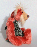Billy 'Brains' McMurray, a cheerful, inquisitive and loveable one of a kind artist bear in by Barbara-Ann Bears, he stands 13.5 inches(34 cm) tall and is 10 inches ( 25 cm) sitting. Billy is made from a straight pile strawberry red mohair with brown tipping, his tummy is a turquoise faux fur with a brain coral pattern