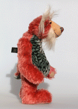 Billy 'Brains' McMurray, a cheerful, inquisitive and loveable one of a kind artist bear in by Barbara-Ann Bears, he stands 13.5 inches(34 cm) tall and is 10 inches ( 25 cm) sitting. Billy is made from a straight pile strawberry red mohair with brown tipping, his tummy is a turquoise faux fur with a brain coral pattern