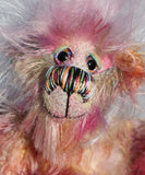 Bronwyn is a beautiful, happy and subtly colourful, one of a kind, hand dyed mohair artist teddy bear by Barbara-Ann Bears