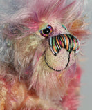 Bronwyn is a beautiful, happy and subtly colourful, one of a kind, hand dyed mohair artist teddy bear by Barbara-Ann Bears