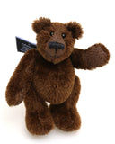 Bruce McCubbin is a very sweet and happy little brown mohair artist bear by Barbara Ann Bears, he stands just 6 inches( 15 cm) tall and is 4.5 inches (11 cm) sitting. Bruce McCubbin is made from a short, stubbly brown mohair, perfect mohair for a proper little bear, his paw pads are made from the same mohair trimmed