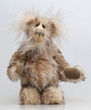 Calhoun is a charming and very friendly, one of a kind, artist bear by Barbara-Ann Bears in wonderfully fluffy tipped mohair and faux fur, he stands 11.5 inches(29 cm) tall and is 8.5 inches (21 cm) sitting.