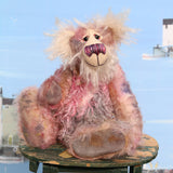 Caspian is a loveable, fluffy and subtly coloured, one of a kind artist bear, in tousled and shaggy hand dyed mohair by Barbara-Ann Bears Caspian stands 11.5 inches (29 cm) tall and is 9 inches (23 cm) sitting. Caspian is a mystical bear of gorgeous, yet very subtle colours.