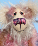 Caspian is a loveable, fluffy and subtly coloured, one of a kind artist bear, in tousled and shaggy hand dyed mohair by Barbara-Ann Bears Caspian stands 11.5 inches (29 cm) tall and is 9 inches (23 cm) sitting. Caspian is a mystical bear of gorgeous, yet very subtle colours.