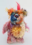 Charlie Chuffle is an extremely lovable, sweet and happy one of a kind artist bear made from beautiful hand dyed mohair by Barbara Ann Bears Charlie Chuffle stands just 8 inches (20 cm) tall and is 6 inches (15cm) sitting, this doesn't include his beautiful red mohawk which adds a further 2.5 inches (7cm)