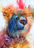 Charlie Chuffle is an extremely lovable, sweet and happy one of a kind artist bear made from beautiful hand dyed mohair by Barbara Ann Bears Charlie Chuffle stands just 8 inches (20 cm) tall and is 6 inches (15cm) sitting, this doesn't include his beautiful red mohawk which adds a further 2.5 inches (7cm)