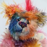 Charlie Chuffle is an extremely lovable, sweet and happy one of a kind artist bear made from beautiful hand dyed mohair by Barbara Ann Bears Charlie Chuffle stands just 8 inches (20 cm) tall and is 6 inches (15cm) sitting, this doesn't include his beautiful red mohawk which adds a further 2.5 inches (7cm)