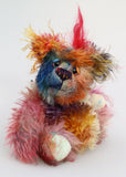 Charlie Chuffle is an extremely lovable, sweet and happy one of a kind artist bear made from beautiful hand dyed mohair by Barbara Ann Bears Charlie Chuffle stands just 8 inches (20 cm) tall and is 6 inches (15cm) sitting, this doesn't include his beautiful red mohawk which adds a further 2.5 inches (7cm)