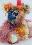 Charlie Chuffle is an extremely lovable, sweet and happy one of a kind artist bear made from beautiful hand dyed mohair by Barbara Ann Bears Charlie Chuffle stands just 8 inches (20 cm) tall and is 6 inches (15cm) sitting, this doesn't include his beautiful red mohawk which adds a further 2.5 inches (7cm)