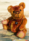 Chris Chuffington is a very happy and friendly, one of a kind, artist teddy bear made from vintage gold crushed velvet by Barbara Ann Bears Chris Chuffington stands 8 inches( 20 cm) tall and he is 6 inches (15 cm) sitting. Chris Chuffington is a wonderful, happy bear, he has a big happy smile and a perky happy nose
