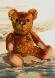 Chris Chuffington is a very happy and friendly, one of a kind, artist teddy bear made from vintage gold crushed velvet by Barbara Ann Bears Chris Chuffington stands 8 inches( 20 cm) tall and he is 6 inches (15 cm) sitting. Chris Chuffington is a wonderful, happy bear, he has a big happy smile and a perky happy nose
