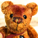 Chris Chuffington is a very happy and friendly, one of a kind, artist teddy bear made from vintage gold crushed velvet by Barbara Ann Bears Chris Chuffington stands 8 inches( 20 cm) tall and he is 6 inches (15 cm) sitting. Chris Chuffington is a wonderful, happy bear, he has a big happy smile and a perky happy nose