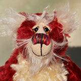 Christoff is a very cuddly and jolly one of a kind, red and cream mohair artist teddy bear by Barbara-Ann Bears who is full of love Christoff stands 10 inches( 25 cm) tall and is 7.5 inches (19 cm) sitting. Christoff is ready for a cuddle, well he's always ready for a cuddle, it's what he loves most!