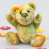 Chumley is an extremely lovable, sweet and happy one of a kind artist bear made from beautiful hand dyed mohair by Barbara Ann Bears Chumley stands just 8 inches (20 cm) tall and is 6 inches (15cm) sitting. He is made from a fairly short, straight pile mohair that Barbara has hand-dyed in a combination of spring colours