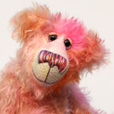 Clarence is a gentle, elegant and delicately colourful, one of a kind, hand dyed mohair, shaggy artist bear by Barbara-Ann Bears