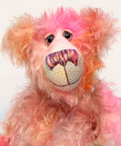 Clarence is a gentle, elegant and delicately colourful, one of a kind, hand dyed mohair, shaggy artist bear by Barbara-Ann Bears