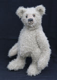 Clarence is an elegant yet cuddly, substantial, traditional one of a kind, artist teddy bear in gorgeous mohair by Barbara Ann Bears Hubert is 19 inches (48cm) tall and is 13.5 inches (35cm) sitting. Clarence is not the most classical in his proportions, he's more characterful with his long nose and neck and portly tummy, he's more distinguished and eccentric, a bear who has lived the good life