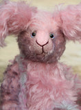 Clover Blossom is a very sweet and gentle, one of a kind rabbit in beautifully coloured mohair by Barbara Ann Bears Clover Blossom stands 9.5 inches( 24 cm) tall and is 7 inches (18cm) sitting, her ears are 8.5 inches (22 cm) across the top. Clover Blossom is a little sweetie, a beautifully coloured rabbit with a heart of gold.