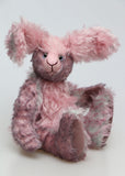 Clover Blossom is a very sweet and gentle, one of a kind rabbit in beautifully coloured mohair by Barbara Ann Bears Clover Blossom stands 9.5 inches( 24 cm) tall and is 7 inches (18cm) sitting, her ears are 8.5 inches (22 cm) across the top. Clover Blossom is a little sweetie, a beautifully coloured rabbit with a heart of gold.