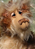 Crackerjack is a magnificent, charming and elegant, one of a kind, artist bear by Barbara-Ann Bears in luxurious hand-dyed fluffy mohair. He's 25 inches(64 cm) tall from his toes to his head and is 18 inches(46 cm) sitting from his bottom to his head, he has flexible knees and bent legs so he sits rather elegantly.