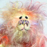 Dear Prudence has beautiful, hand painted eyes with eyelids, a splendid nose embroidered from individual threads to match her mohair and a sweet, rather doleful smile