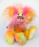 Wowzer is an extremely cheerful multi-coloured bear, a bear of beautiful, vivid, spicy colours