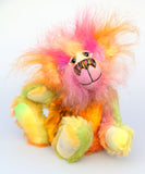Wowzer is an extremely cheerful multi-coloured bear, a bear of beautiful, vivid, spicy colours